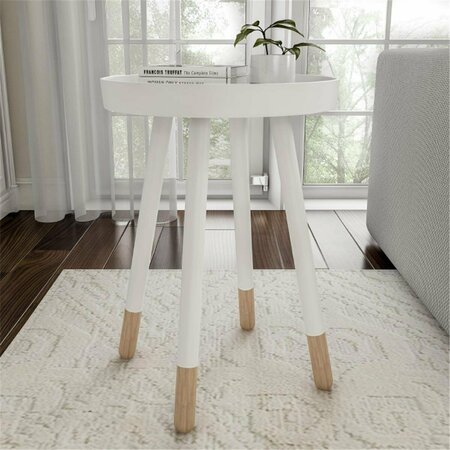 DAPHNES DINNETTE End Table Round Mid-Century Modern Wooden Contemporary Decor Display - White DA3857293